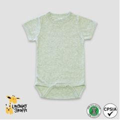 Baby Short Sleeve Crew Neck Bodysuit Sage Heather 65% Polyester 35% Cotton- Laughing Giraffe®