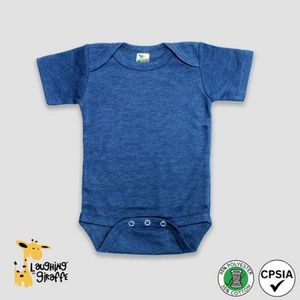 Baby Short Sleeve Bodysuit Denim Heather 65% Polyester 35% Cotton- Laughing Giraffe®