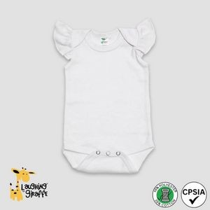 Laughing Giraffe® 65% Polyester 35% Cotton White Baby Bodysuit with Flutter Angel Sleeves