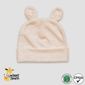 Baby Bear Ears Beanie Hats Oatmeal 65% Polyester 35% Cotton- Laughing Giraffe®