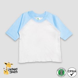 Baby Raglan T-Shirts - 3/4 Sleeves - White/Light Blue - Poly-Cotton Blend - Laughing Giraffe