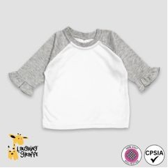Baby Girls Ruffle Raglan Tees – White/Heather Gray – 100% Polyester - Laughing Giraffe®