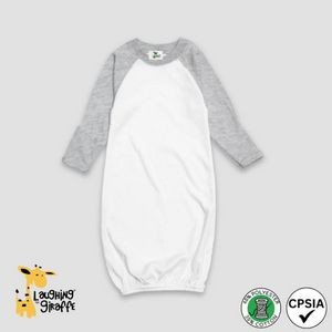Baby L/S Raglan Gown w/Mittens White/Heather Gray 65% Polyester 35% Cotton blend - Laughing Giraffe