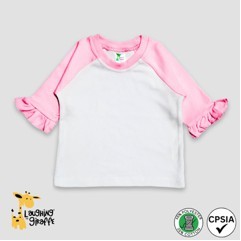 Toddler Ruffle Raglan Tee White/Pink 65% Polyester 35% Cotton- Laughing Giraffe®