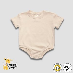 Baby Bubble Rompers - Rolled Short Sleeve - Natural - Premium 100% Cotton - Laughing Giraffe®