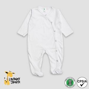 Baby Snap Button Coverall Pajamas White 65% Polyester 35% Cotton- Laughing Giraffe