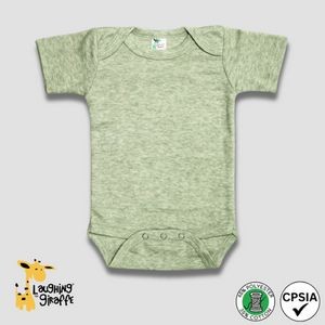 Baby Short Sleeve Bodysuit Sage Heather 65% Polyester 35% Cotton- Laughing Giraffe®
