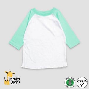 Baby Raglan T-Shirts White/Mint 65% Polyester 35% Cotton- Laughing Giraffe