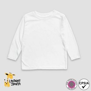 Toddler Long Sleeve T-Shirts White 100% Polyester- Laughing Giraffe