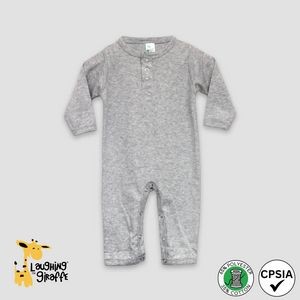 Baby Henley Jumpsuit Pajamas Heather Gray 65% Polyester 35% Cotton- Laughing Giraffe