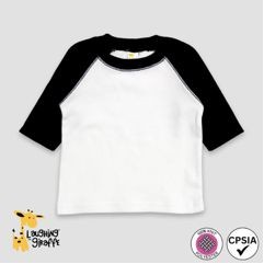 Baby Raglan T-Shirts - 3/4 Sleeve Baseball Tee - White/Black - 100% Polyester - Laughing Giraffe
