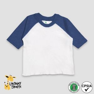 Baby Raglan T-Shirts - 3/4 Sleeves - White/Denim Heather - Poly-Cotton Blend - Laughing Giraffe®