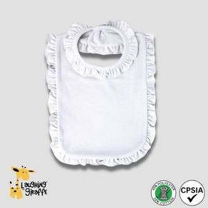Baby Bibs with Ruffle Trim - White - 2-Ply - 65% Polyester / 35% Cotton Blend - Laughing Giraffe®