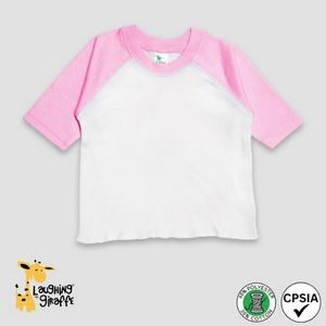 Toddler Raglan T-Shirts - 3/4 Sleeve Baseball Tee - White/Pink - Laughing Giraffe®