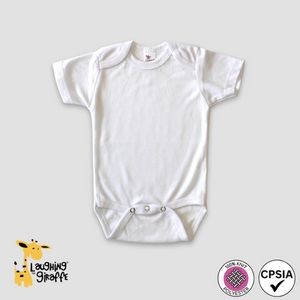 Baby Short Sleeve Bodysuit White 100% Polyester- Laughing Giraffe®