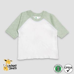 Baby Raglan T-Shirts - 3/4 Sleeves - White/Sage - Poly-Cotton Blend - Laughing Giraffe®