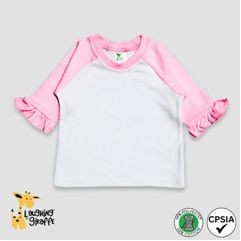 Baby Ruffle Raglan Sleeve Top White/Pink 65% Polyester 35% Cotton - Laughing Giraffe