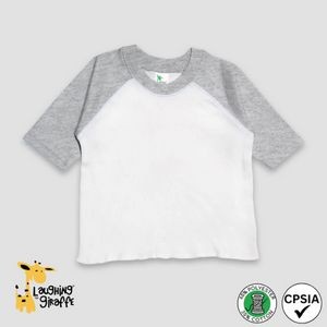 Baby Raglan T-Shirts - White with Gray Sleeves - 65% Polyester / 35% Cotton - The Laughing Giraffe