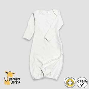 Baby Sleep Gown w/ Zipper & Mittens White 100% Cotton- Laughing Giraffe