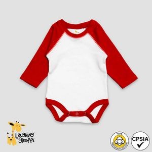Baby Raglan Bodysuit - White/Red - Premium 100% Cotton - Laughing Giraffe
