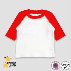 Baby Raglan T-Shirts - White with Red Sleeves - 100% Polyester - The Laughing Giraffe