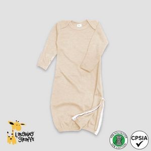 Baby Sleep Gown w/Side Zipper & Mittens Oatmeal 65% Polyester 35% Cotton- Laughing Giraffe