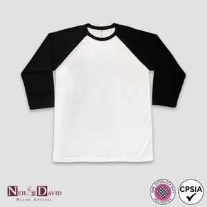 Unisex Raglan T-Shirts - 3/4 Sleeve Baseball Tee - 100% Polyester - Neil & David®