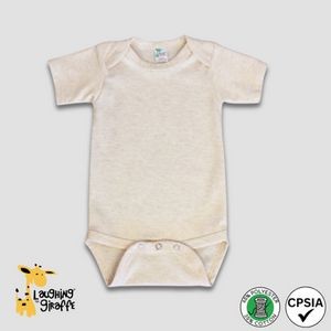 Baby Short Sleeve Bodysuit Oatmeal 65% Polyester 35% Cotton- Laughing Giraffe®