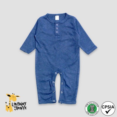 Baby Henley Jumpsuit Pajamas Denim H Blue 65% Polyester 35% Cotton- Laughing Giraffe®