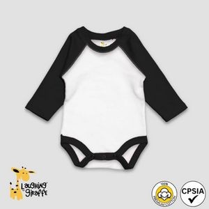 Baby 3/4 Sleeve Raglan bodysuit White/Black 100% Cotton- Laughing Giraffe