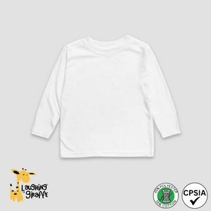 Toddler L/S Crew Neck T-Shirts White 65% Polyester 35% Cotton- Laughing Giraffe®
