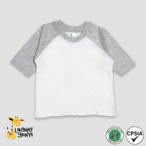 Toddler Raglan T-Shirts - 3/4 Sleeve Baseball Tee - White/Heather Gray - Laughing Giraffe
