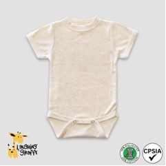 Baby Short Sleeve Crew Neck Bodysuit Oatmeal 65% Polyester 35% Cotton- Laughing Giraffe®