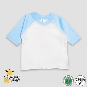 Toddler Raglan T-Shirts - 3/4 Sleeve Baseball Tee - White/Blue - Laughing Giraffe®