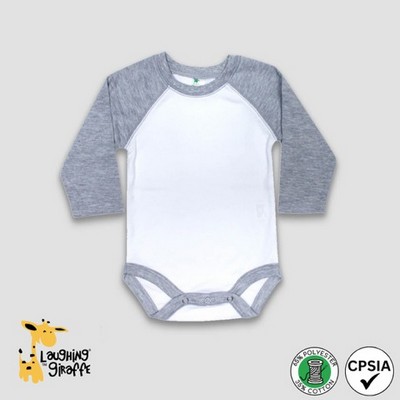 Baby 3/4 Sleeve Raglan Bodysuit White/Heather Gray 65% Polyester 35% Cotton- Laughing Giraffe®