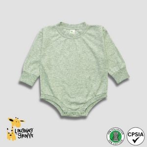 Baby Bubble Rompers with Long Sleeves Sage Heather 65% Polyester 35% Cotton- Laughing Giraffe®
