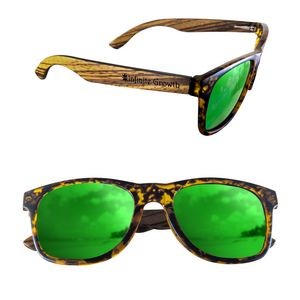 Polarized or Mirror Tortoise Miami Sunglasses with Wood Arms