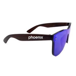 Reflective Frameless Sunglasses With Wood Tone Arms