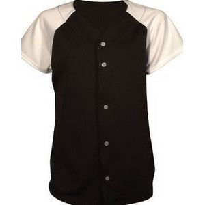 Girl's 10 Oz. Stretch Double Knit Pro-Style Full Button Jersey Shirt w/Contrast Sleeve
