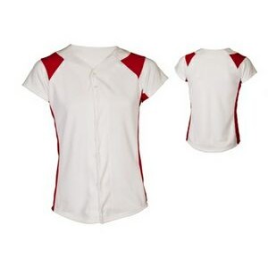 Girl's 14 Oz. Double Knit Poly Full Button Jersey Shirt w/Contrasting Front & Back Shoulder