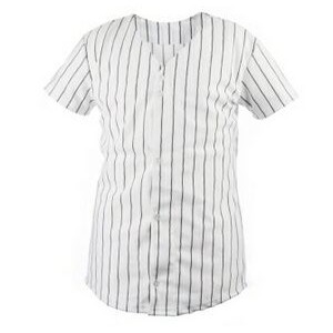 Women's Pinstripe Full Button Short Sleeve Jersey Shirt