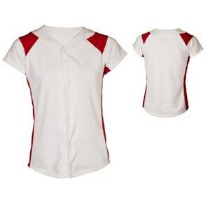Women's 14 Oz. Double Knit Poly Full Button Jersey Shirt w/ Contrasting Front & Back Shoulder