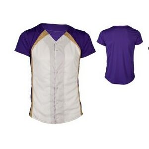 Women's 14 Oz. Double Knit Poly Pro-Style Full Button Jersey Shirt w/ Contrast Front Panel