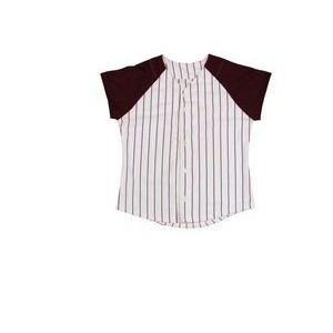 Girl's Full Button Warp Knitted Pinstripe Softball Jersey Shirt