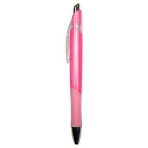 Ball Point Pen, Pink - Clear Clip and Clear Rubber Grip - Pad Printed