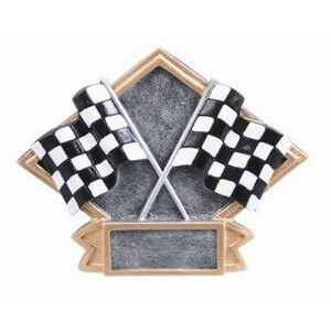 Small Diamond Plate Racing Award w/ 2 Checker Flags - 4 1/2"x6"
