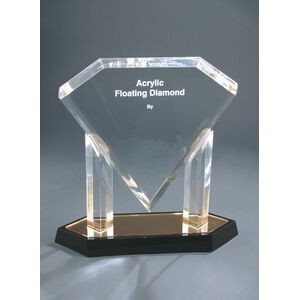 Floating Diamond Blue Reflective Acrylic Award w/ Black Base - 11-3/4"