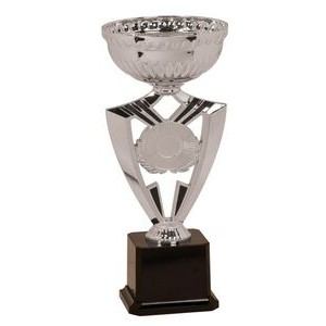 Ribbon Cup Trophy, Silver & Black Weighted Base - 13 1/2"