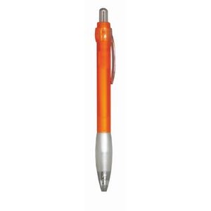 Ball Point Pen, Orange - Clear Rubber Grip - Pad Printed