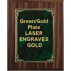Classic Walnut Plaque 6" x 8" - Green/Gold - 3-7/8" x 5-7/8" Hi-Relief Plate